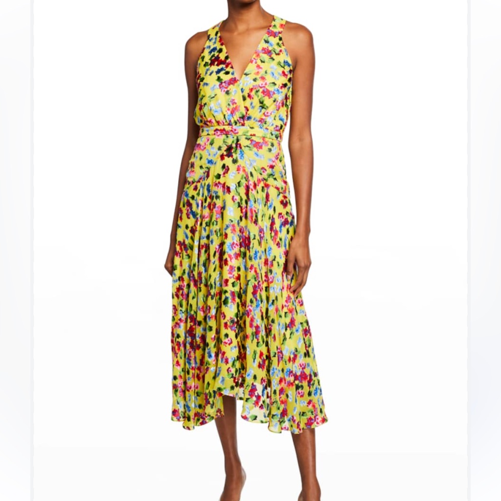 Saloni Rita Abstract Floral Multicolor Halter Midi Dress